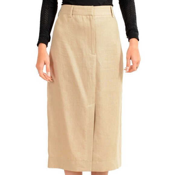 Burberry Women's "Jean_407" 100% Linen Oatmeal Beige Pencil Skirt US 8 IT 42